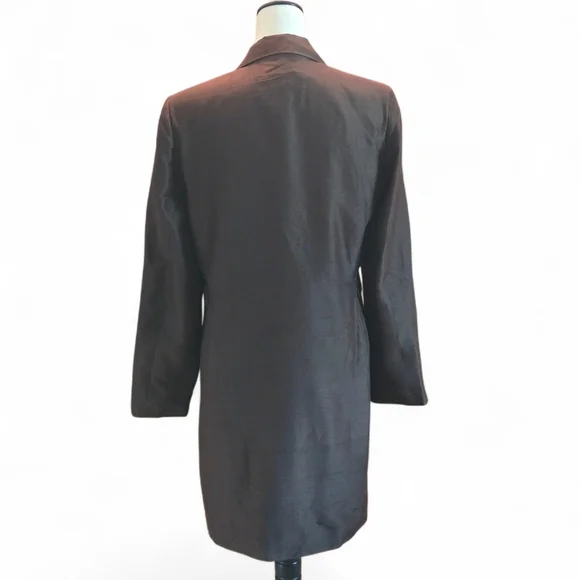 Y2K Silkland 100% Pure Silk Brown Trenchcoat Overcoat Women's 8 Lined 2 Pockets - Picture 3 of 13